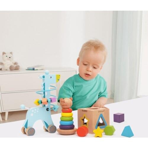 Baby Toys 6 12 Months Shape match Around beads Rainbow Stacking Rings Early Development Toys Three-piece suit for Baby Toddlers
