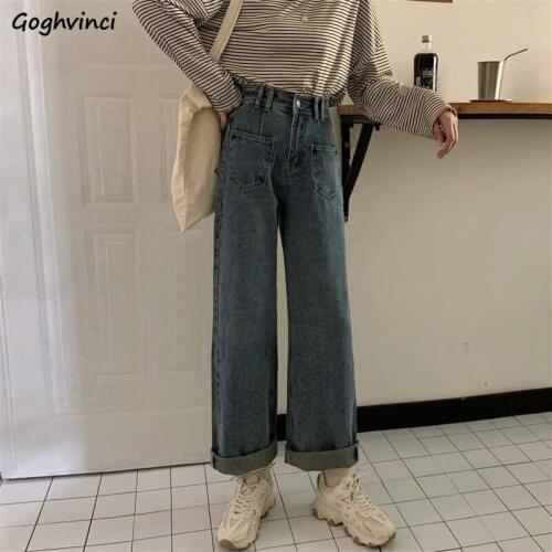 Multi-pockets Jeans Women Loose Wide-leg Vintage High Waist Slim Streetwear Denim Bottoms Straight Leisure Students Harajuku Ins