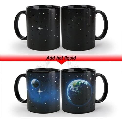 340ml Color Changing Coffee Cups Heat Sensitive Changing Magic Mugs Ceramic Changing Color Moon Earth Tea Cup