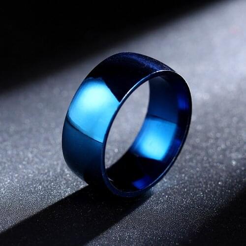 8MM Blue Color 316L Stainless Steel Rings Titanium Steel Rings For Women and Men Personalized Ring Customize Ring Engraved Ring