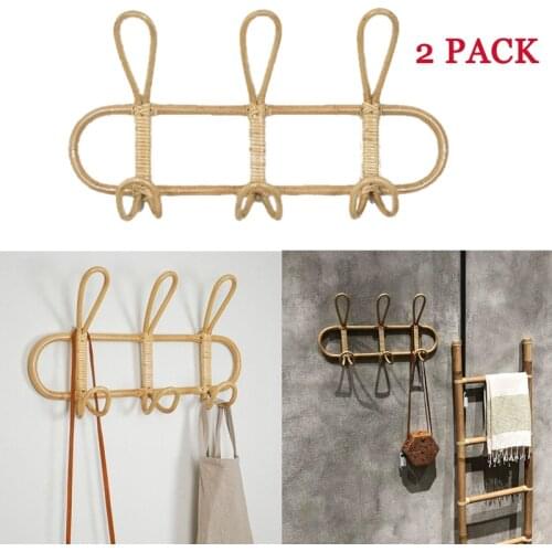 2Pcs Rattan Wall Hooks Clothes Hat Hanging Hook Crochet Hangers for Home Hotel Dorm Decor Rattan Clothes Organizer