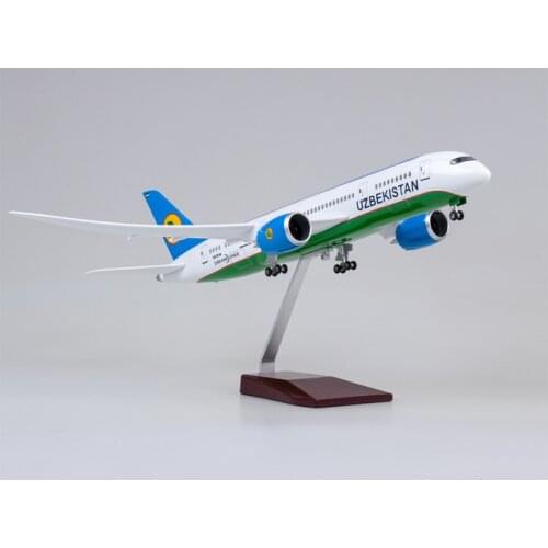 Diecast 1/130 Scale Plastic Resin 47CM UZBEKISTAN Airline Airplane Model Toys 787 B787 Dreamliner Aircraft with Light & Wheels
