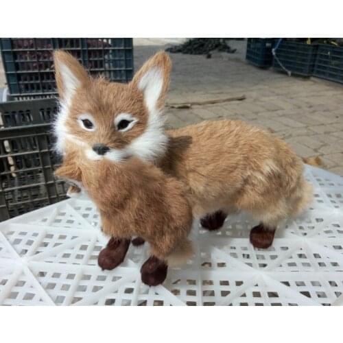 Simulation cute mother and child foxes 35x22cm model polyethylene&furs fox model home decoration props ,model gift d450