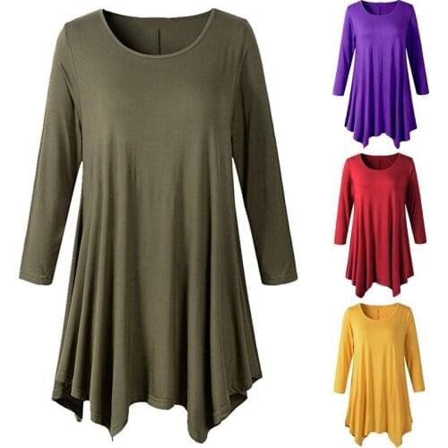 Fashion Loose Large Size Long-sleeved Round Neck T-shirt Solid Color Casual Simple Wild Ladies T-shirt Multi-color Optional