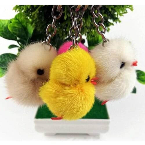 Mink fur duckling fur pendant car keychain cute plush mobile phone pendant chicken little yellow duck