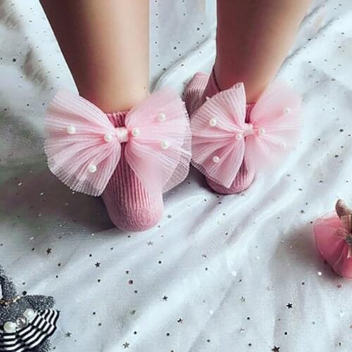 New Baby Girls Socks With Bows Toddlers Infants Cotton Ankle Socks Beading Baby Girls Princess Cute Children Socks infant