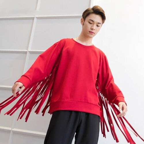 Autumn and winter new personality long Tassel Long Sleeve Round neck walk show style jacket club Dj hip-hop