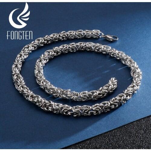 Fongten Heavy Silver Color Irregular Necklace Men Hip Hop Special Viking Male Fashion Jewelry Long Chain Necklaces
