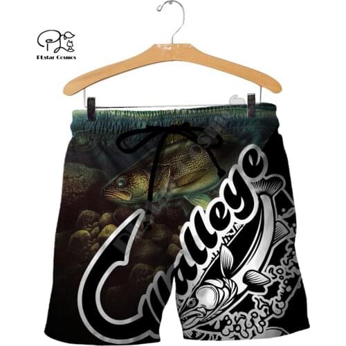 PLstar Cosmos Newest Walleye Fishing Fisher Art Camo Funny 3DPrint Unisex Summer Men/Women Casual Shorts Beach Short Pants C-3