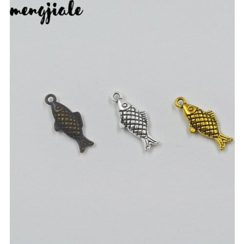 25pcs/lot Antique Silver Fish Pendants Fish Charms Pendants For Jewelry Making 20x9mm