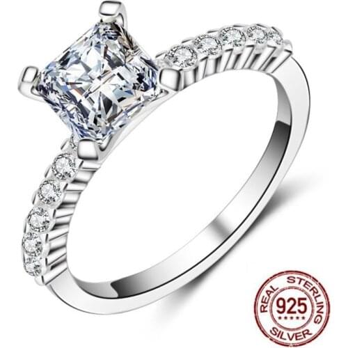 Silver Plated 0.8ct 6mm Square AAAAA Cubic Zirconia with Accents Engagement Ring Drop Shipping