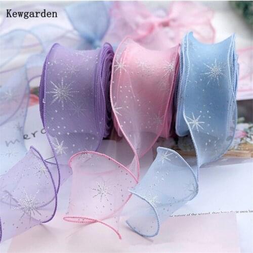 Kewgarden Wholesale 5.5cm 2" Snowflake Organza Ribbon DIY Hairbow Accessories Handmade Tape Gift Packing Webbing 35 Meters
