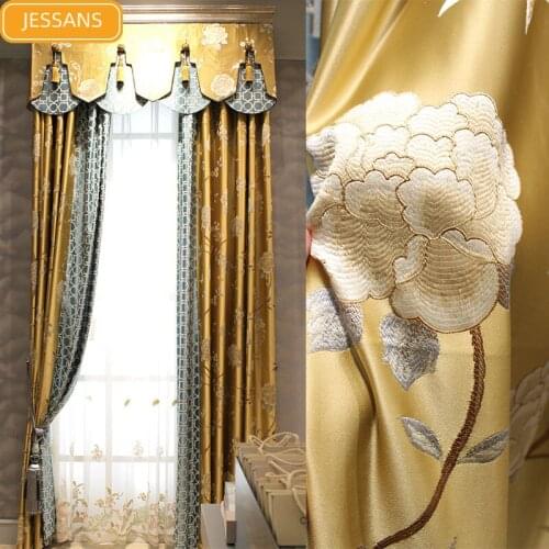 New Chinese Style High-grade Golden Yellow Embroidery Window Screen Curtains for Living Room Bedroom Blackout Curtains Custom