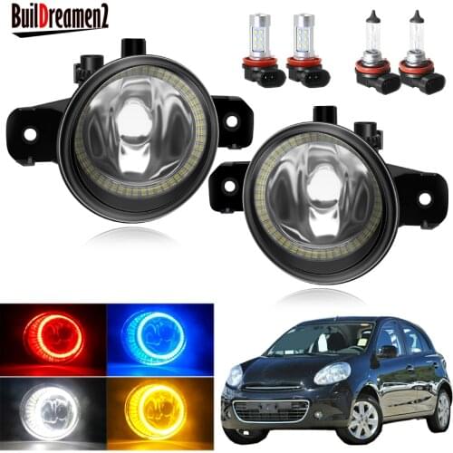 Angel Eye Fog Light Assembly For Nissan Micra March 4/IV (K13) Hatchback 2010-2018 Car Front Bumper Fog Lamp Halo Ring DRL 12V