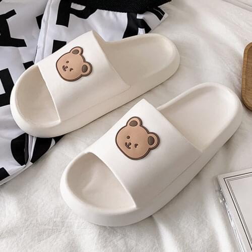 Unique summer Korean cute little bear head thickened slipper female student ins household anti-slip slippers can be worn outside