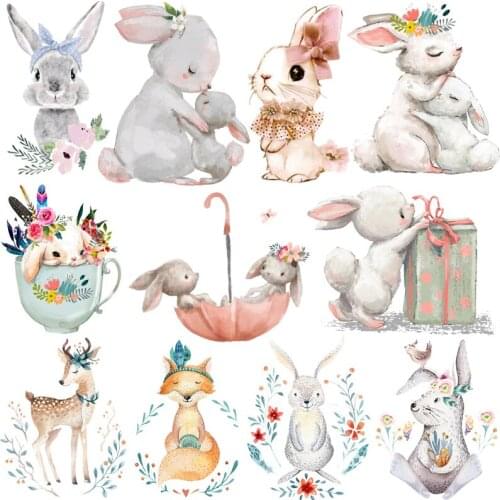 Cute Animals Patch Cartoon Rabbit Iron On Transfers For Clothing Heat Transfers Thermo Stickers On Kids Clothes Stripes Applique