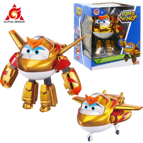 Super Wings S5 5" Scale Transforming Toy Action Figures Golden Boy Airplane to Robot Plane Gifts for Birthday Boys Girls Kids