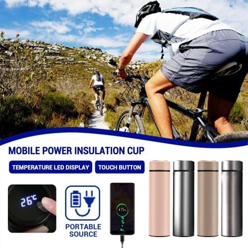 Usb Mobile Power Vacuum Flask Thermos Bottle Cup Intelligent Temperature Lcd Display Water Bottle Stainless Steel Kettle 500ml