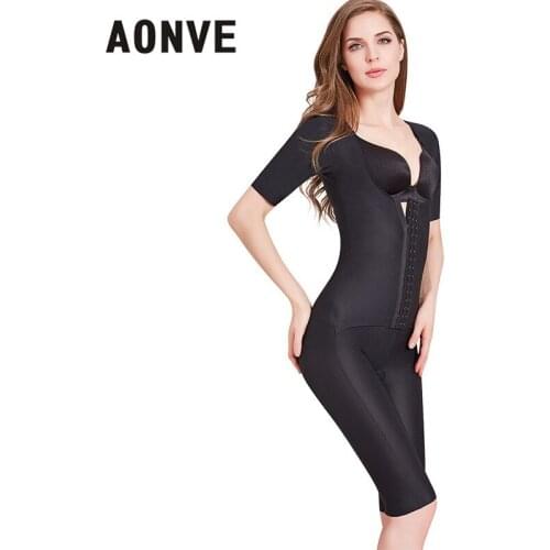 Aonve Waist Trainer Shapewear Tummy Slimming Faja Bodysuit Short Sleeve Arm Shaper Butt Lifting Open Crotch Body Shaper