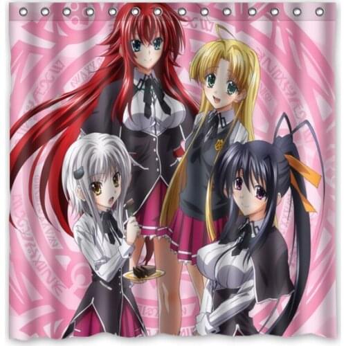 Bath Polyester Fabric Waterproof Shower Curtain High School Dxd Shower Curtains 180x180cm With White Hooks