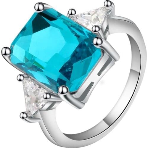 Bright Sky Blue Cubic Zirconia Square Rings Design Silver Gold Filled Love Wedding Bands Finger Ring Women Custom Jewelry Ringen