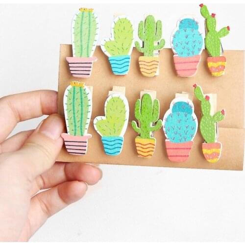 10pcs Cactus Wood Clips Clothes Photo Paper Peg Pin Clothespin Craft Clips Note Clip Photo Wall Decor Party Home Decoration