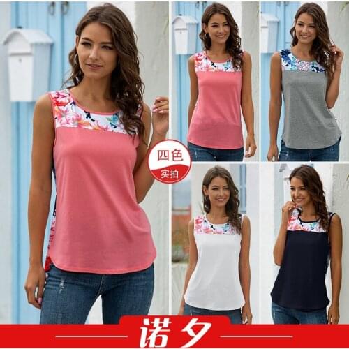 T Shirts Women 2021 European Popular Womens Loose Round Neck Printed Sleeveless T-shirt Top Summer Tshirt Tops Women LX1131
