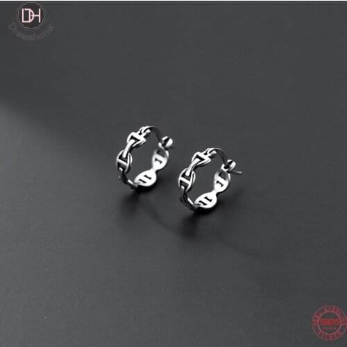 Dreamhonor Genuine 925 Sterling Silver Hollow Circle Round Clip Earrings For Women Thai Silver Jewelry