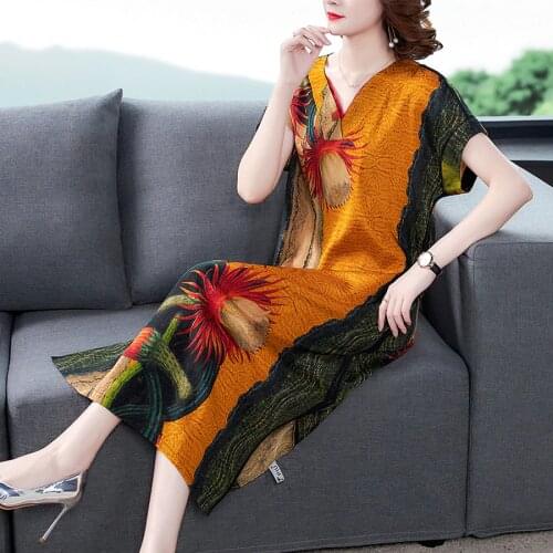 2021 Summer High Quality Mulberry Silk Dress Fashion Vintage Print 4XL Plus Size Runway Midi Dress Elegant Women Bodycon Vestido