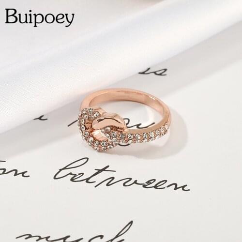 Buipoey Fashion Rose Gold Crystal Intertwined Heart Rings For Women Couple Friendship Stackable Ring Wedding Engagement Jewelry