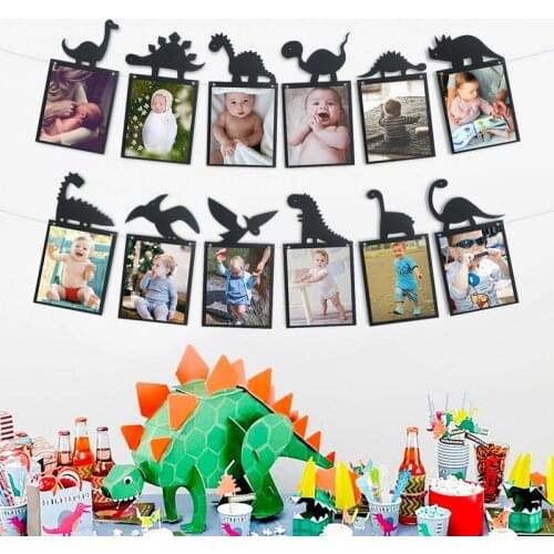1pc Black Dinosaur Photo Banner Dinosaur Theme Party Decor Baby Shower DIY Baby Photo Birthday Party Decoration