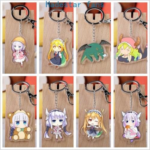10 pcs/lot Anime Miss Kobayashis Dragon Maid Acrylic Keychain Toy Kanna Tohru Figure Bag Pendant Double sided keyring Gifts