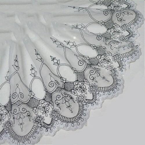 10Yards Embroidered Lace Trim Sewing Ribbon Fabric Guipure Diy Trims Black White Mesh DIY Garment Accessories 18cm Wide