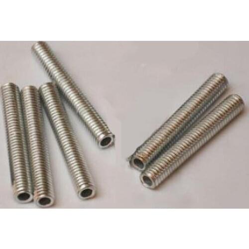 2pcs M12 full thread screws 1mm fine pitch hollow 9mm ID through hole bolts long male screw galvanized 100mm-500mm length