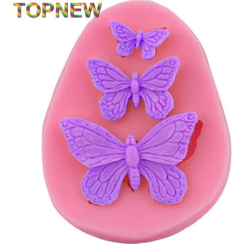 3 Holes Butterfly Shape Silicone Mold Fondant Cake Decorating Baking Tools 2411