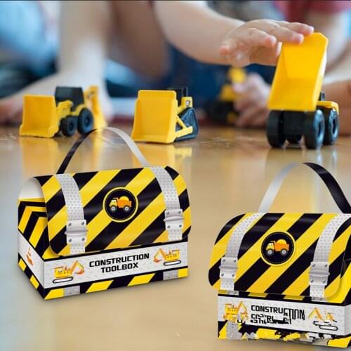 4pcs Construction Trucks Party Theme Candy Gift Box Cupcake Box Birthday Event Party Decorations Container Supplies