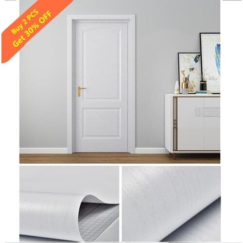 90x210cm White PVC Door Wallpaper Wood Grain sticker home decor Self-adhesive Waterproof Mural Furniture Door Decoration Decals