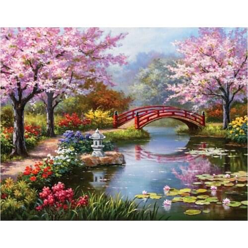 5D DIY Full Diamond Embroidery Flower Diamond Painting Cherry Blossom Park Scenery Cross Stitch Diamond Mosaic Home Decoration