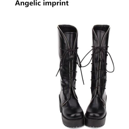 Angelic imprint mori girl Women punk motorcycle boots lady lolita Gothic Boots woman high heels pumps platform shoes 35-40 8cm