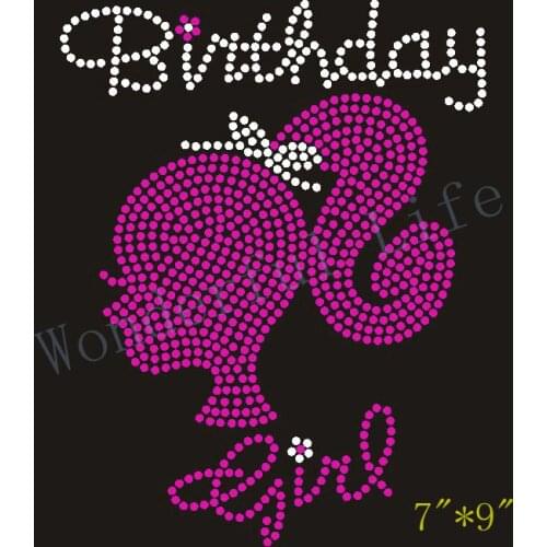 Free Shipping Birthday Rhinestone Girl Hotfix Transfer Iron On Patch infant birth T-shirt design party