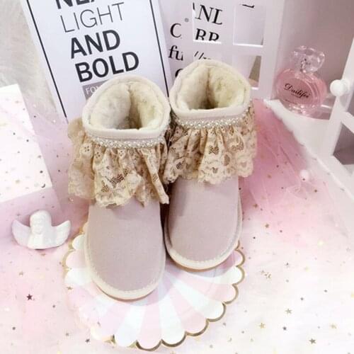 Lace leather snow boots thick leather boots low to help short tube womens shoes Vintage Sweet Lolita Shoes Victoria Kawaii cos