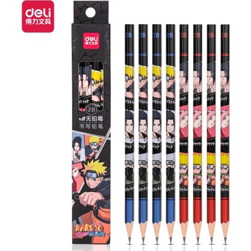 Deli 8Pcs Pencils Cartoon Anime Pencil 2B/HB Naruto Pencils Kawaii School Supplies Student Stationery Prize Gift for Kids