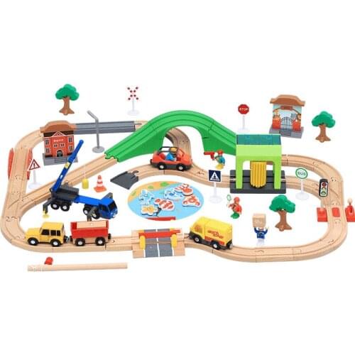 Car Wash Room Wooden Track Train Wooden Diecast Car railway Educational Toys Compatible Brand Train Track Toys For Kids Gifts