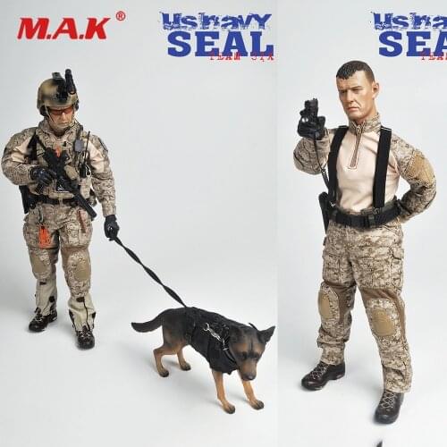 For Collection 1/6 Full Set Male Solider Action Figure US.NAVY SEAL Team Six Model with Double Weapon & Wolf dog for Fans Gifts