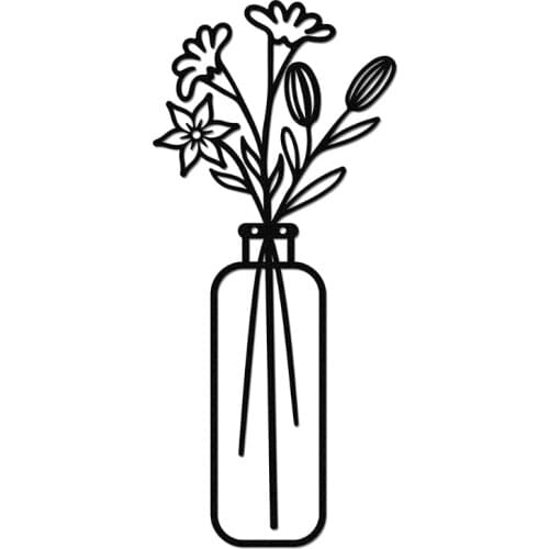 Home Modern Wall Art Decoration Iron Metal Flower in Vase Black Hanging Sculptures Ornament For Living Room Kitchen Garden Gift