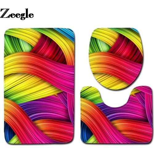 Home Decor Toilet Seat Cover Mat Absorbent U-Shaped Toilet Rug Anti-slip Floor Carpet Set Stripes Printing Bathroom Carpet Rug