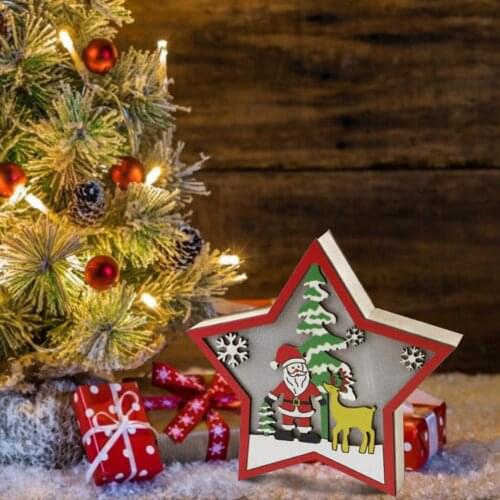 3 Styles Eco-friendly Christmas Ornament Lightweight Portable Cartoon Pattern Wood LED Light Xmas Tree Decoration for Home