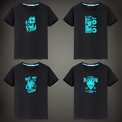 Ummer Boys Short Sleeve T Shirts Cartoon Anime JoJos Bizarre Adventure Fluorescent Luminous Men Tshirt Casual Family Clothing