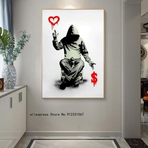 Banksy Graffiti Art Street Art Love and Dollar Money Abstract Painting Posters Pictures Wall Art canvas Room Home Decor