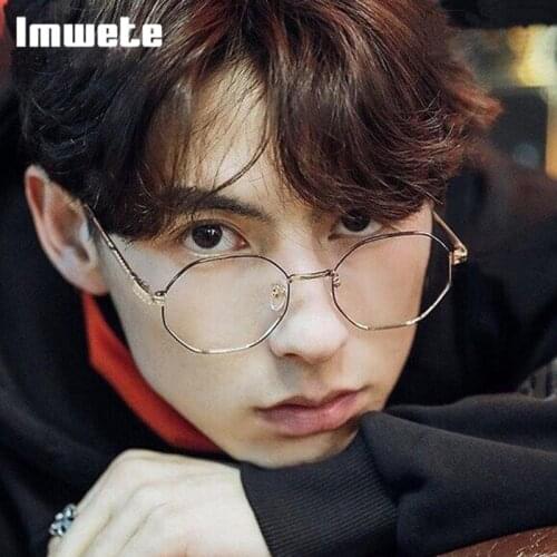 Imwete Block Blue Light Myopia Glasses Polygonal Metal Mens Nearsighted SpectacleWomen Vintage Optical Eyewear Frames -6.0 -4.0
